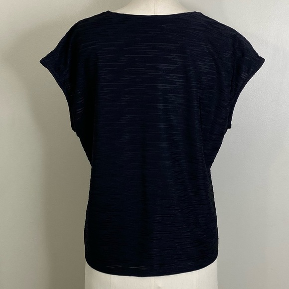 TANJAY PETITE MEDIUM CHIC VNECK TOP WITH GOLD SHOULDER GROMMETS LOOP DESIGN - Picture 5 of 14